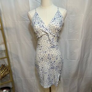 #stichic Blue Floral Lace-Up Back Mini Dress Cottagecore | Medium